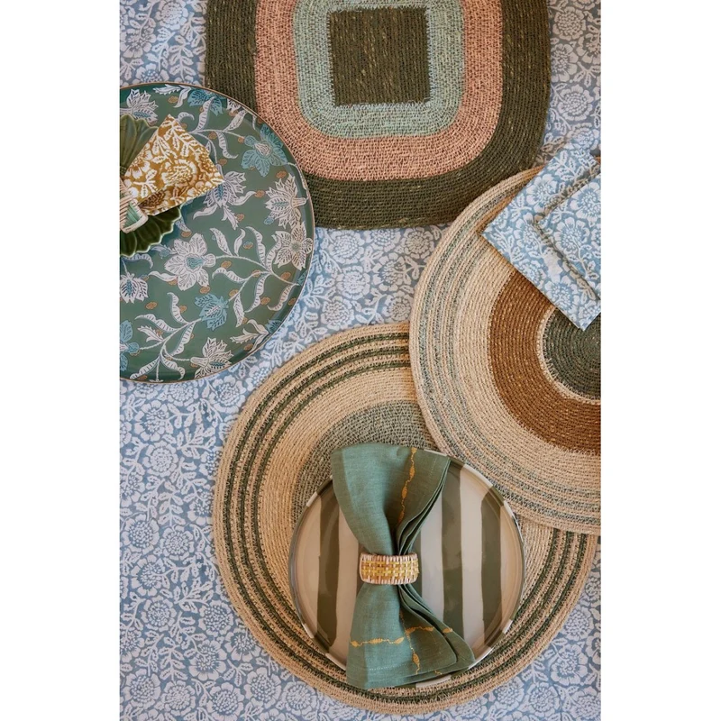 Nappe à fleurs bleu gris