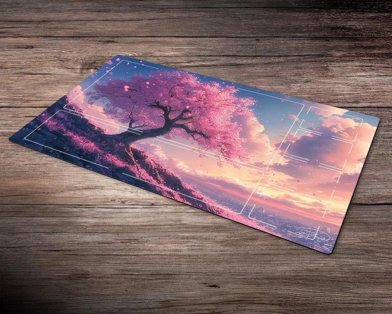Kanagawa Cherry Blossom Fantasy MTG Playmat - 24"x14" TCG OCG Board Game Mat Gift - Premium Desk Mat for Card Game Players and Gaming