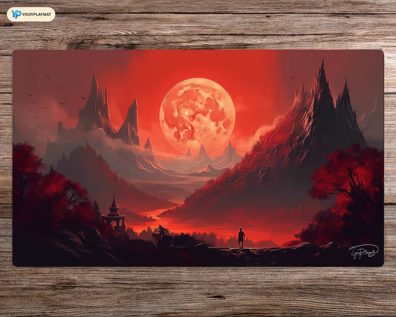 Mountain Splendor under the Blood Moon - MTG Spielmatte - 24 x 14 inches - MTG Geschenke - MTG Zubehör - Magie Tischmatte