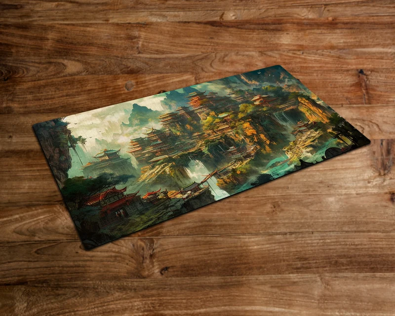 Mountain City of the Cascading Waters - MTG Playmat - 24 x 14 inches - MTG Gifts - Magic The Gathering Gifts - Stitched Playmat
