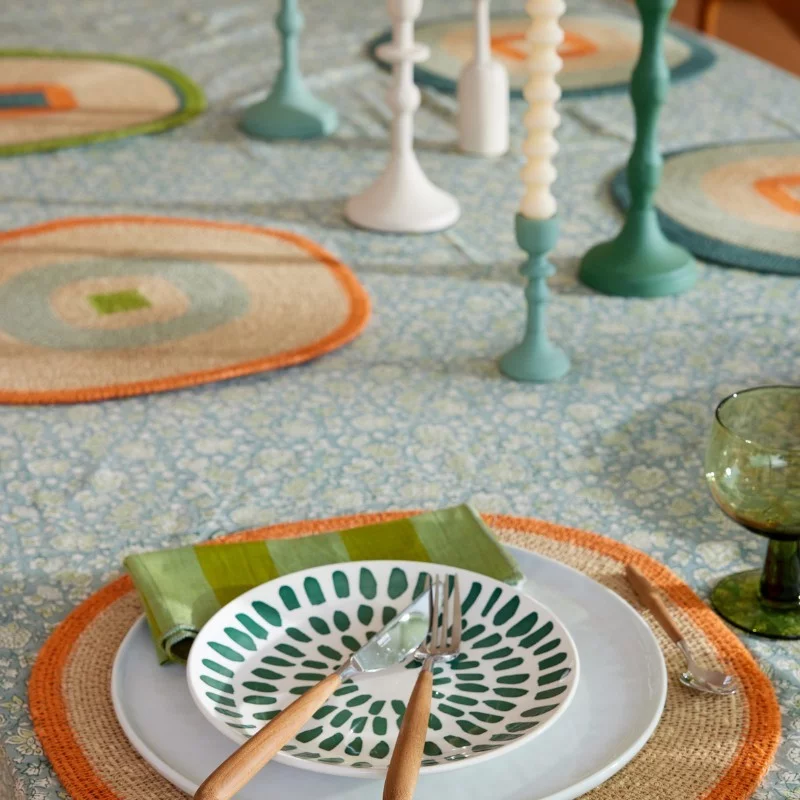 Nappe à fleurs bleu gris