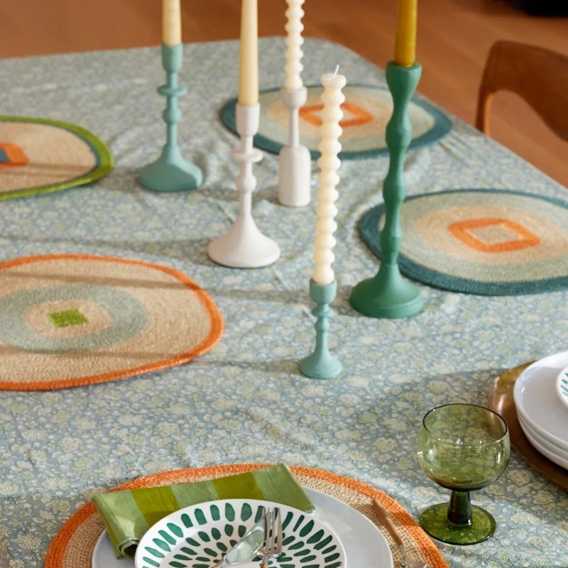 Nappe à fleurs bleu gris