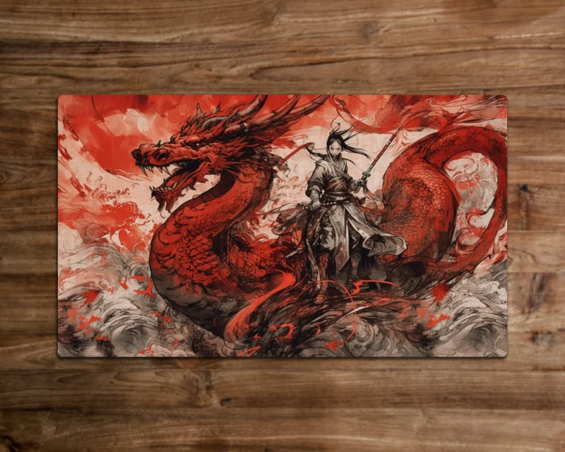 Blademaster of the Crimson Dragon's Lair - MTG Playmat - 24x14 Inches - Playmat for TCG - Handcrafted