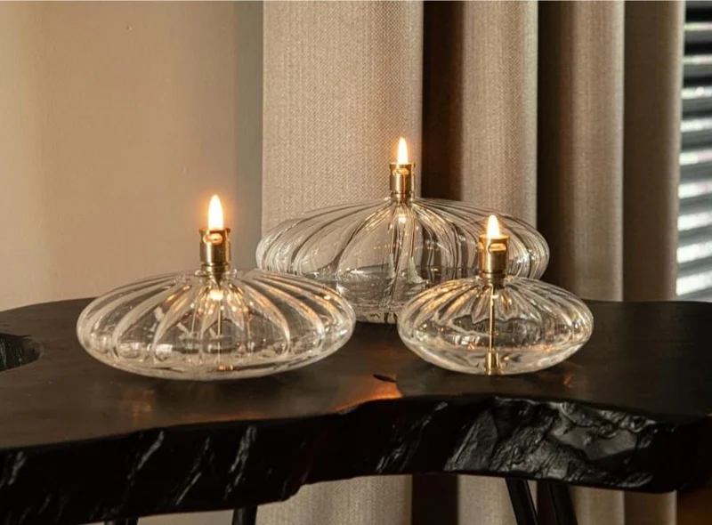 Lampe à Huile Galet Striée - Plusieurs Tailles