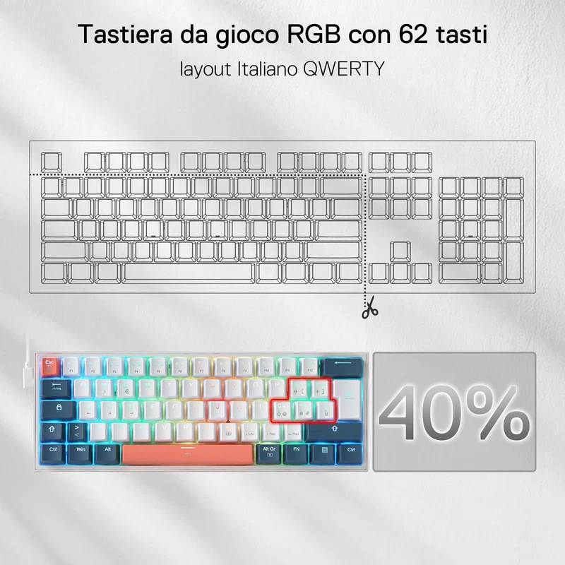 FIZZ K617 60% Tastiera Meccanica Gaming QWERTY – Bianco & Blu