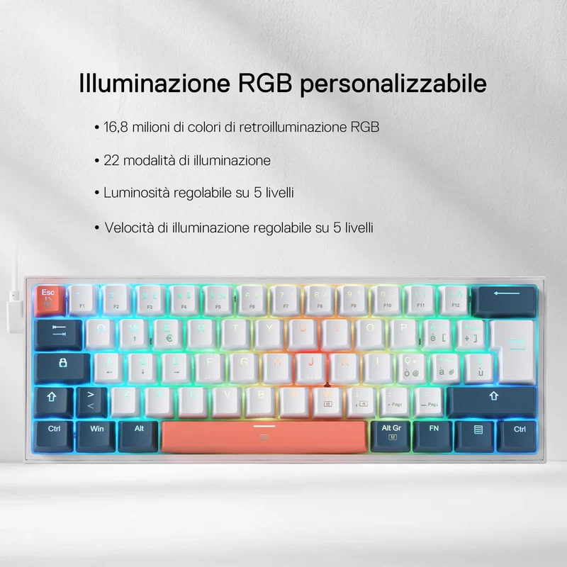 FIZZ K617 60% Tastiera Meccanica Gaming QWERTY – Bianco & Blu