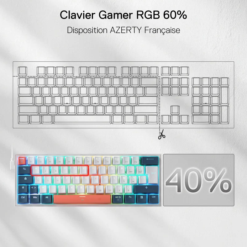 FIZZ K617 60% Clavier Gaming Mécanique AZERTY – Blanc & Bleu