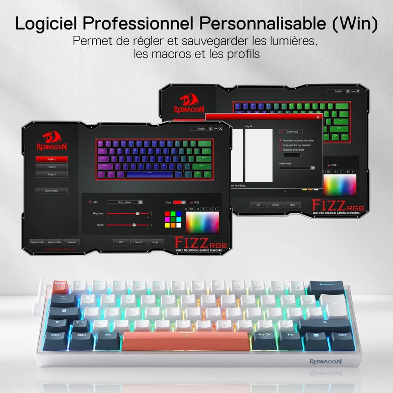 FIZZ K617 60% Clavier Gaming Mécanique AZERTY – Blanc & Bleu