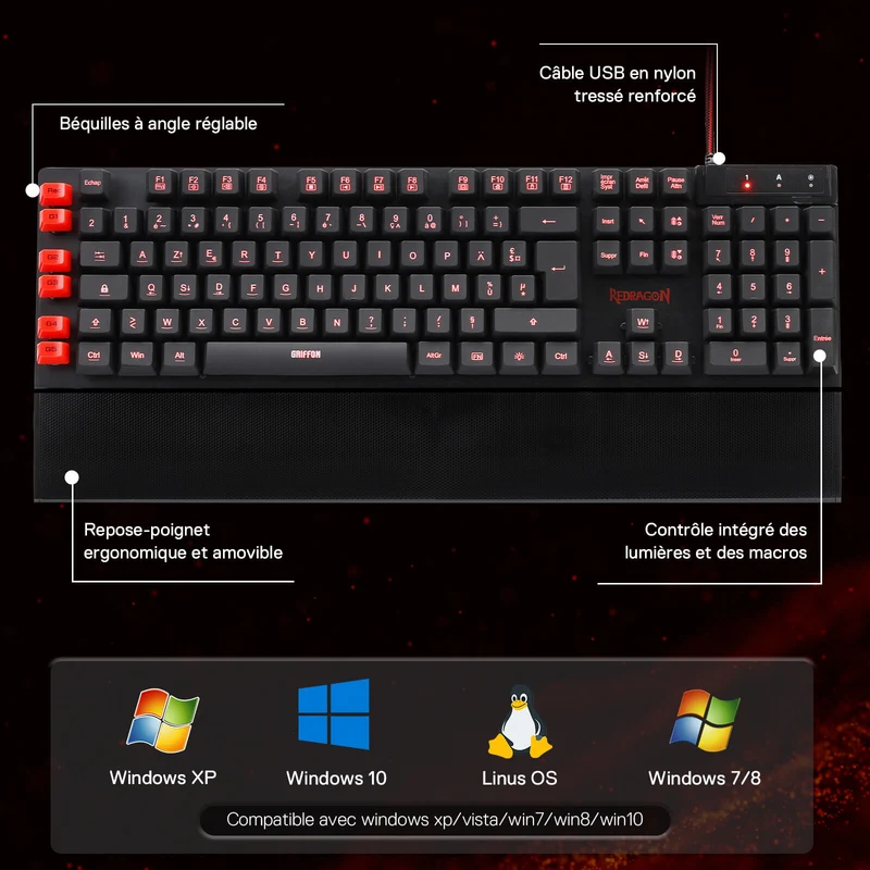 GRIFFON K505 Clavier De Jeu À Membrane Filaire (French Layout Only)