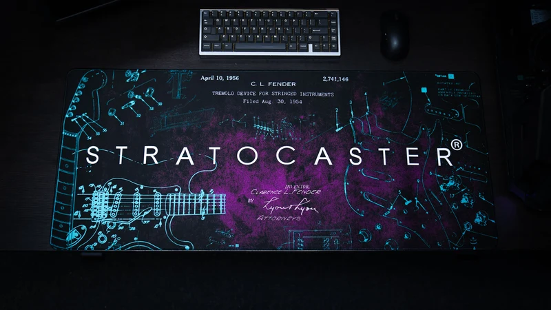 Official Fender Stratocaster Blueprint (Purple) - Desk Mat