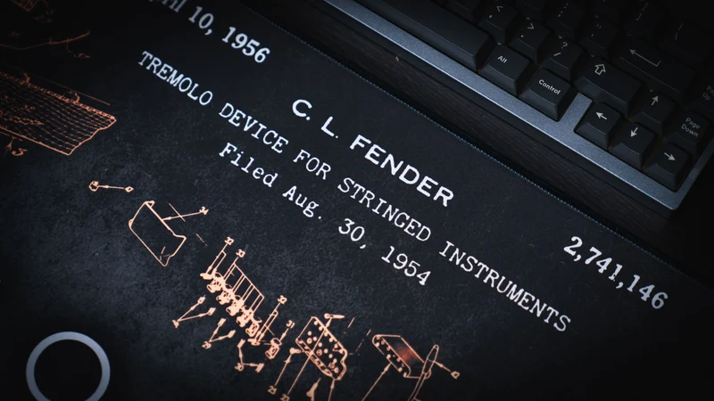 Official Fender "Stratocaster Blueprint" (Gold) - Desk Mat