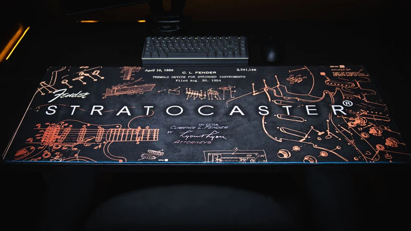 Official Fender "Stratocaster Blueprint" (Gold) - Desk Mat