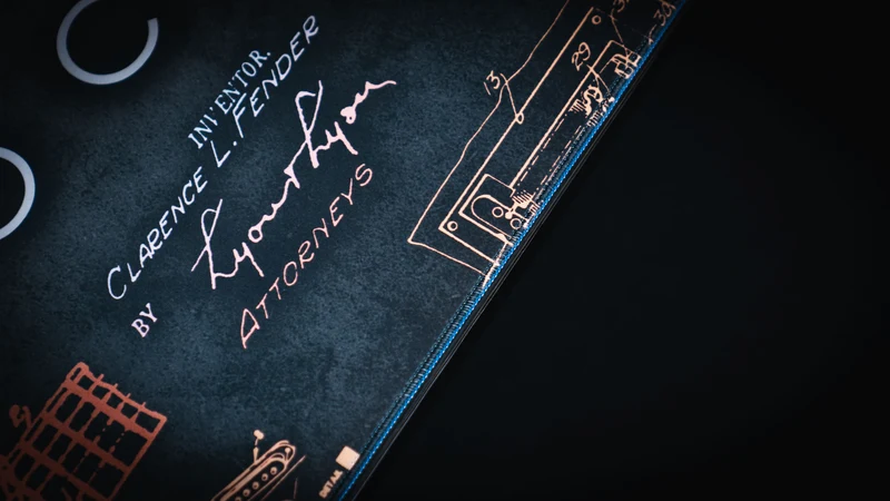 Official Fender "Stratocaster Blueprint" (Gold) - Desk Mat