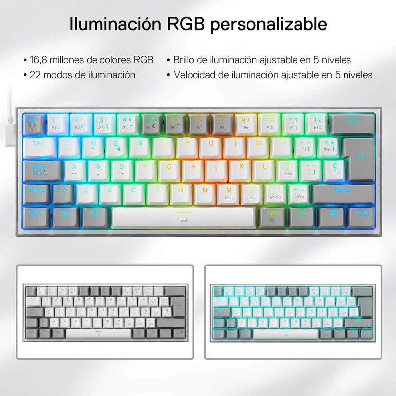 FIZZ K617ES Teclado Mecánico Mini 60% – Blanco y Gris