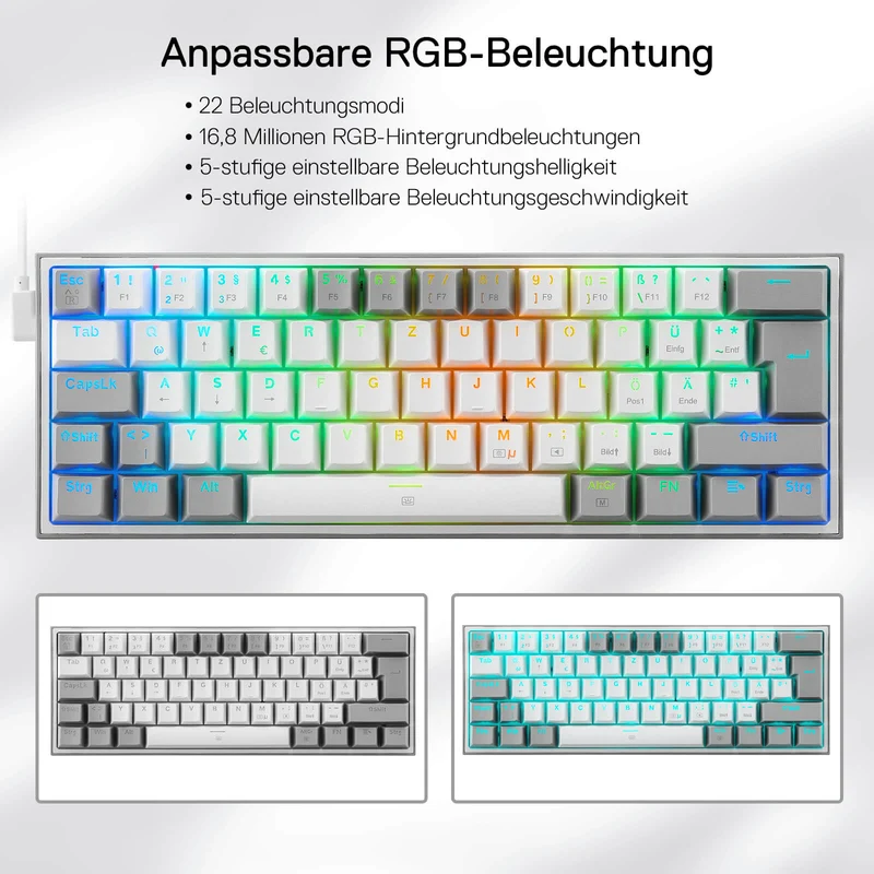 FIZZ K617DE 60% Mini mechanische Tastatur – Weiß & Grau