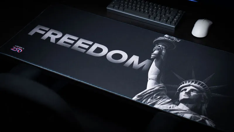 "Statue in black and white" — America 250 Deskmat