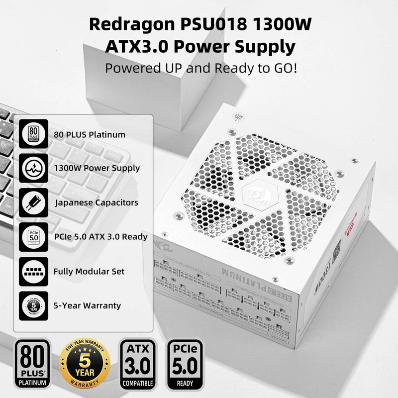 80+ Platinum 1000/1300 Watt ATX 3.0 Fully Modular Power Supply Includes a FREE 12VHPWR Cable