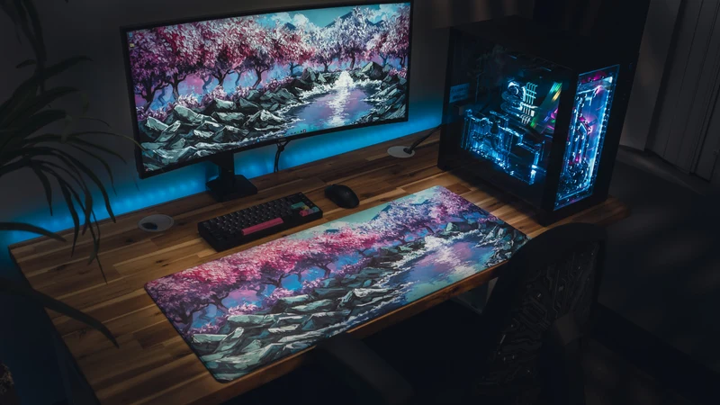 "Stream of Serenity" — Cherry Blossom Deskmat