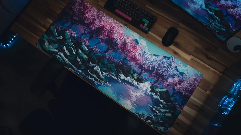 "Stream of Serenity" — Cherry Blossom Deskmat