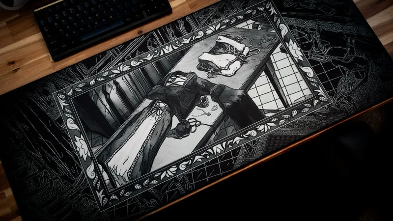"Medieval Tailor’s Tapestry B&W" — Angelikatosh Deskmat