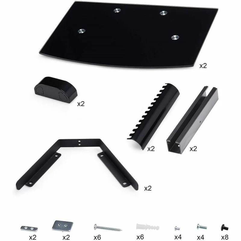 StarTech.com Étagères AV murales flottantes doubles, étagère réglable en hauteur pour équipement audiovisuel sous téléviseur, étagères en verre trempé noir 2B-WALL-MOUNT-SHELF