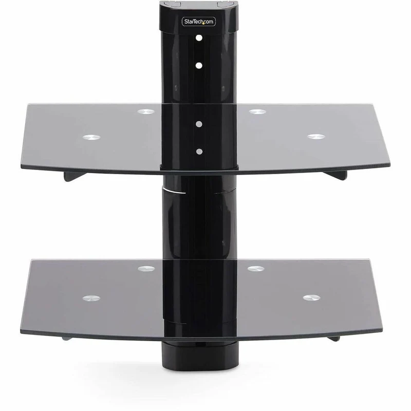 StarTech.com Étagères AV murales flottantes doubles, étagère réglable en hauteur pour équipement audiovisuel sous téléviseur, étagères en verre trempé noir 2B-WALL-MOUNT-SHELF