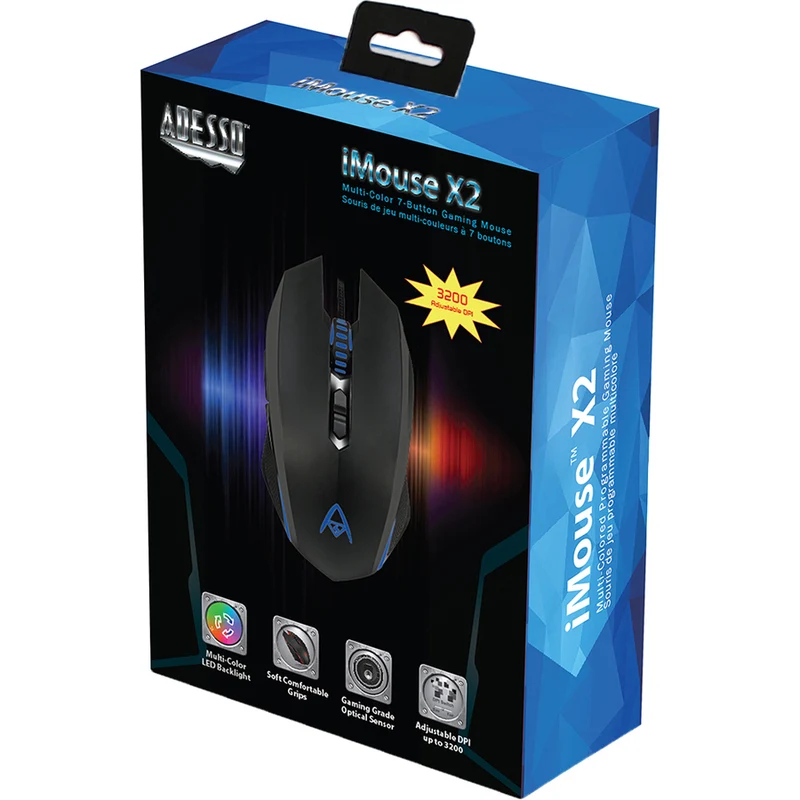 Souris de jeu programmable multicolore à 7 boutons Adesso IMOUSE X2