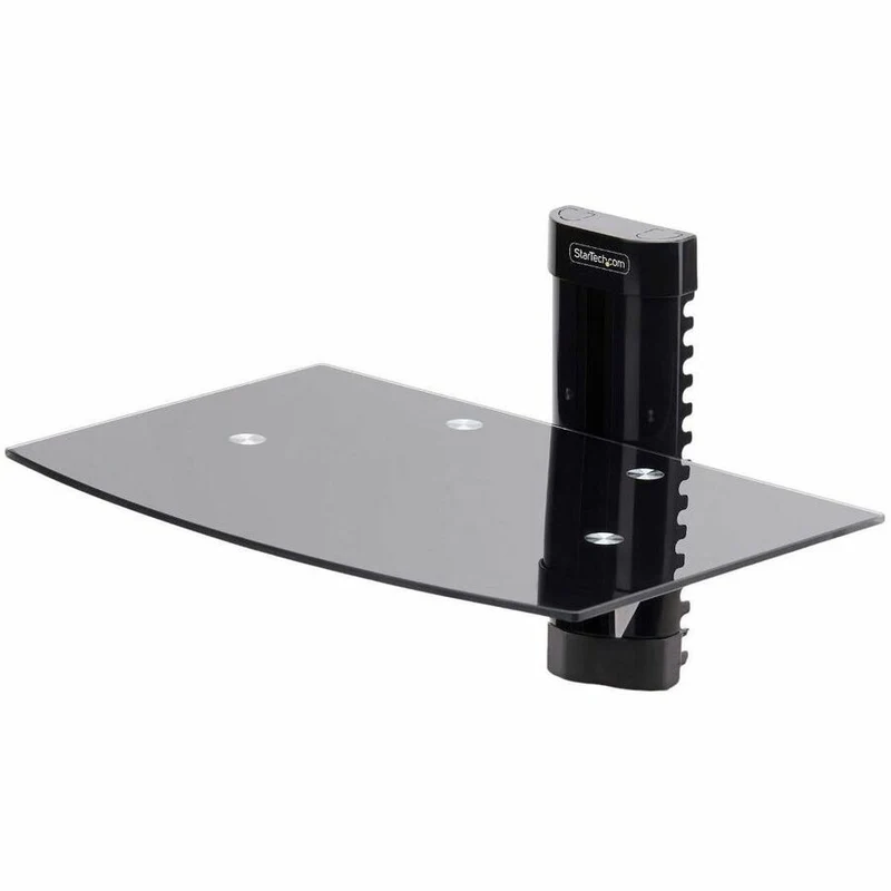 StarTech.com Étagère murale flottante AV, étagère réglable en hauteur pour équipement audiovisuel sous téléviseur, étagère en verre trempé noir 1B-WALL-MOUNT-SHELF