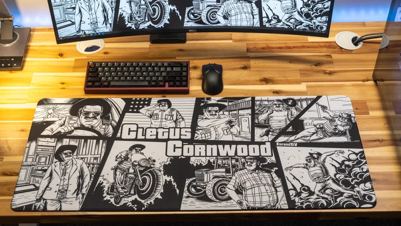 "Cletus Cornwood B&W" — EsfandTV Deskmat