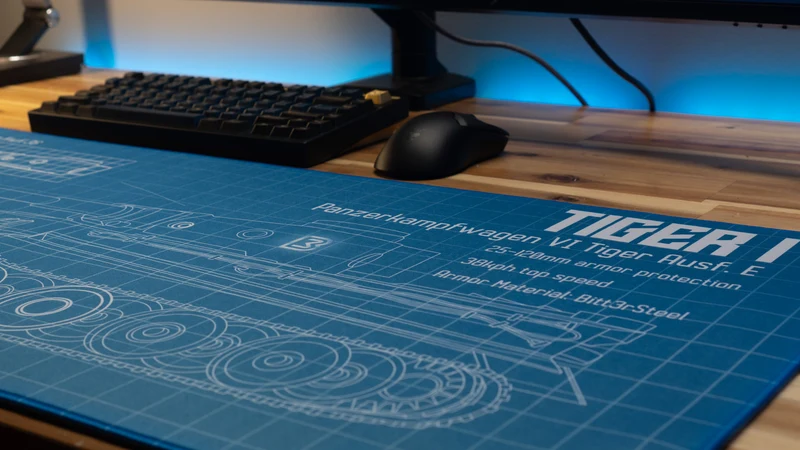 "Wunderwaffe - Blue" — Bitt3rSteel Deskmat