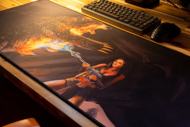 "Flamethrower Queen" — Rust Deskmat