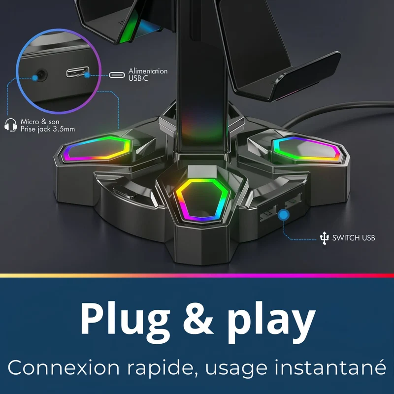 🎧 Support de casque & manettes RGB