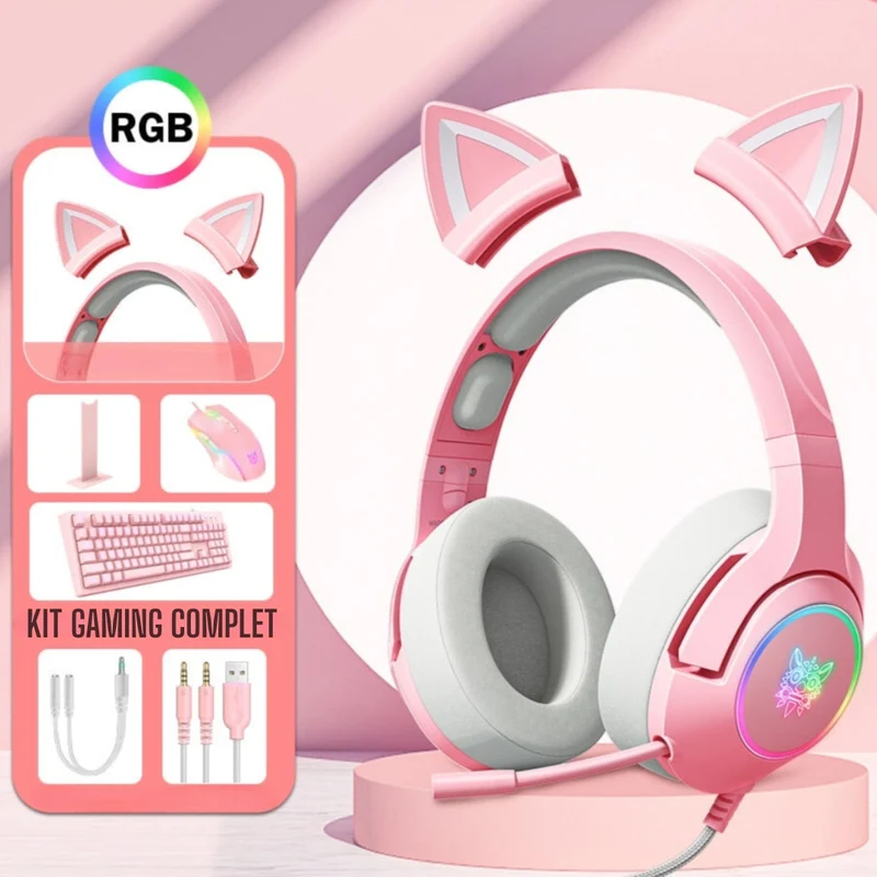 Kit Gaming Rose 4 en 1 casque + souris + clavier + accessoires