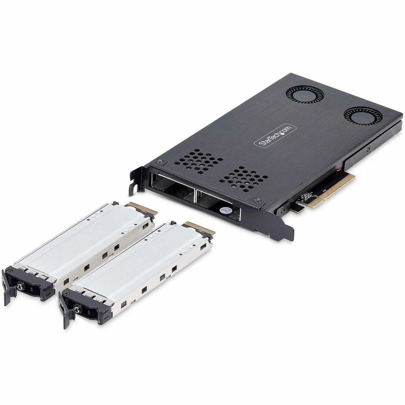 StarTech.com Support amovible pour SSD NVMe M.2 à double baie vers PCIe x8 ; bifurcation requise ; installation sans outil, baie de disque PCIe échangeable à chaud 2M2-REMOVABLE-PCIE