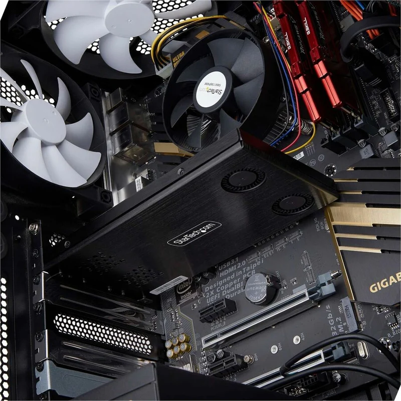 StarTech.com Support amovible pour SSD NVMe M.2 à double baie vers PCIe x8 ; bifurcation requise ; installation sans outil, baie de disque PCIe échangeable à chaud 2M2-REMOVABLE-PCIE