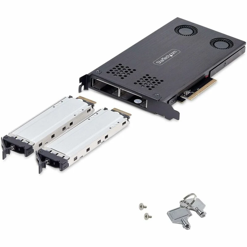 StarTech.com Support amovible pour SSD NVMe M.2 à double baie vers PCIe x8 ; bifurcation requise ; installation sans outil, baie de disque PCIe échangeable à chaud 2M2-REMOVABLE-PCIE