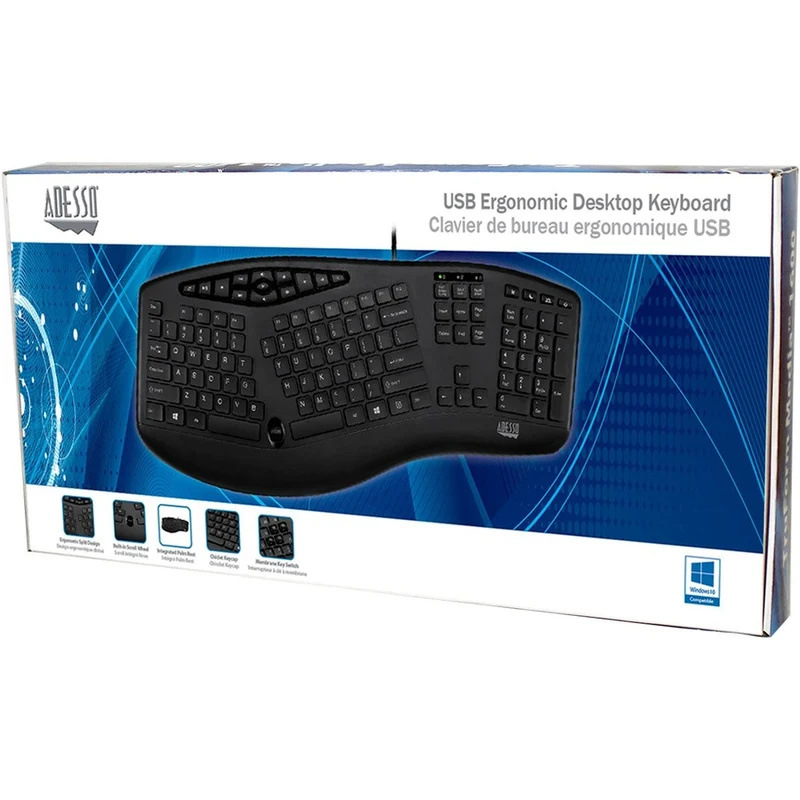 Clavier de bureau ergonomique USB Adesso TruForm Media 160 AKB-160UB-FR