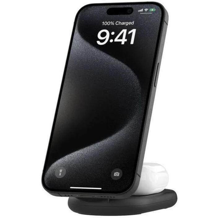 Chargeur sans fil pliable magnétique 2-en-1 Belkin BoostCharge avec Qi2 15 W WIZ028TTBK