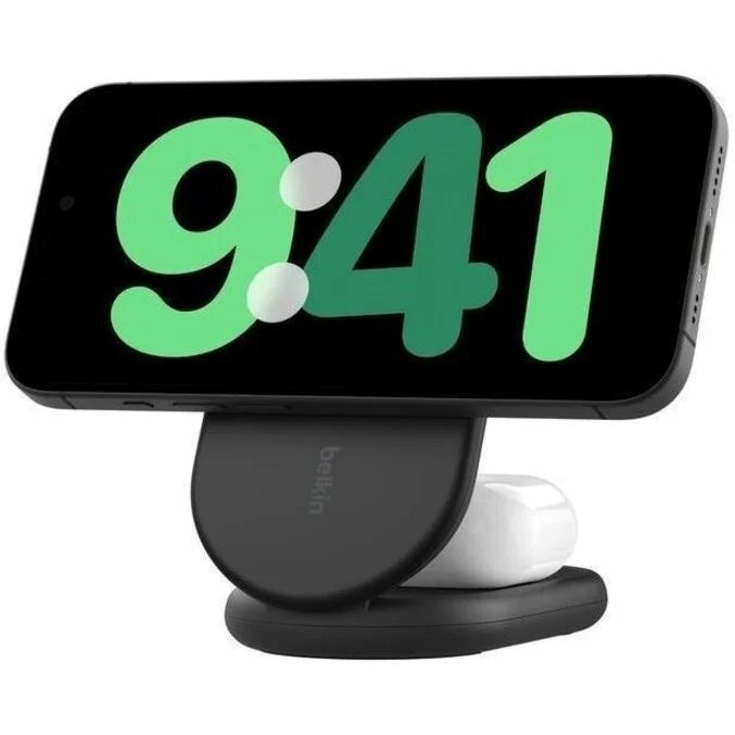 Chargeur sans fil pliable magnétique 2-en-1 Belkin BoostCharge avec Qi2 15 W WIZ028TTBK