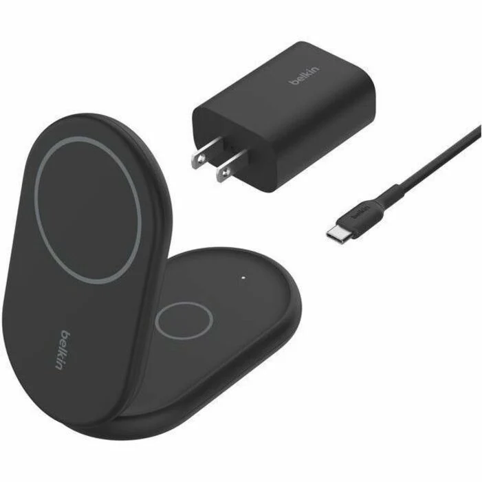 Chargeur sans fil pliable magnétique 2-en-1 Belkin BoostCharge avec Qi2 15 W WIZ028TTBK