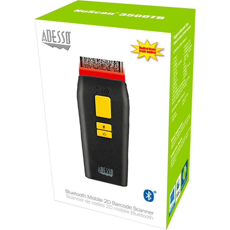 Adesso NuScan 3500TB Scanner de codes-barres 2D étanche antimicrobien Bluetooth NUSCAN 3500TB