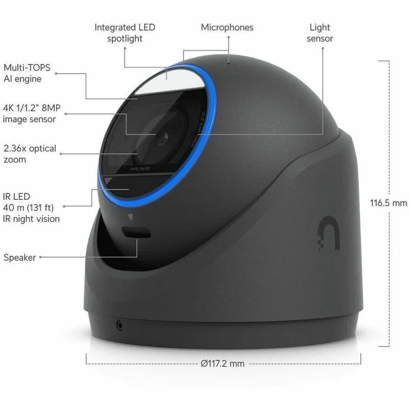Caméra réseau Ubiquiti G6 Pro 8 mégapixels 4K - Couleur - Tourelle - Noire UVC-G6-PRO-TURRET-B