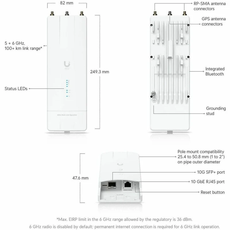 Point d'accès sans fil Wi-Fi 7 double bande Ubiquiti IEEE 802.11be Wave-MLO6-US