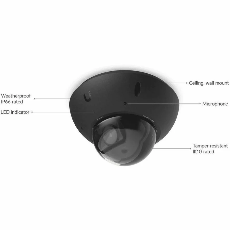 Caméra réseau 4K 8 mégapixels Ubiquiti UniFi G6 Pro - Couleur - Dôme - Noir UVC-G6-PRO-DOME-B