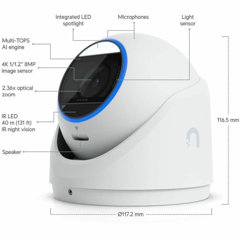 Caméra réseau Ubiquiti G6 Pro 8 mégapixels 4K - Couleur - Tourelle - Blanche UVC-G6-PRO-TURRET-W