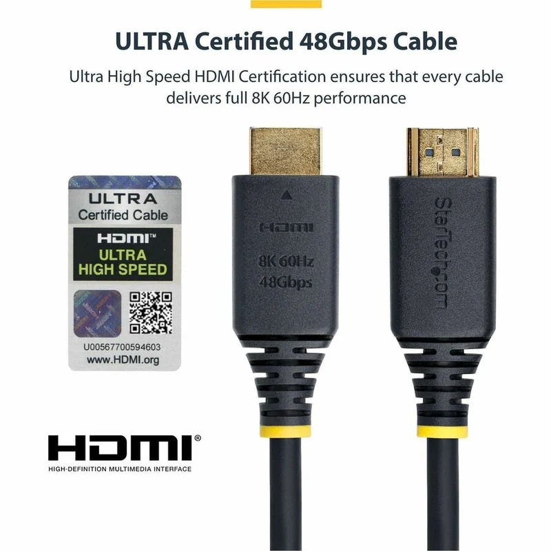 Câble HDMI ultra haute vitesse certifié StarTech.com de 4.6 m (15 pi), 8K 60 Hz/4K 120 Hz, HDMI 2.1 avec HDR10+/eARC, 48 Gbit/s, référence HDMI21-CBL-8K60-15F