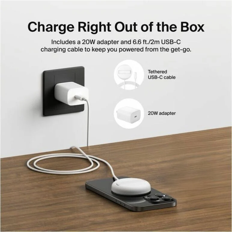 Chargeur sans fil magnétique Belkin 15 W avec Qi2 pour iPhone et AirPods - Charge rapide - Chargeur portable - Blanc WIA011ttWH