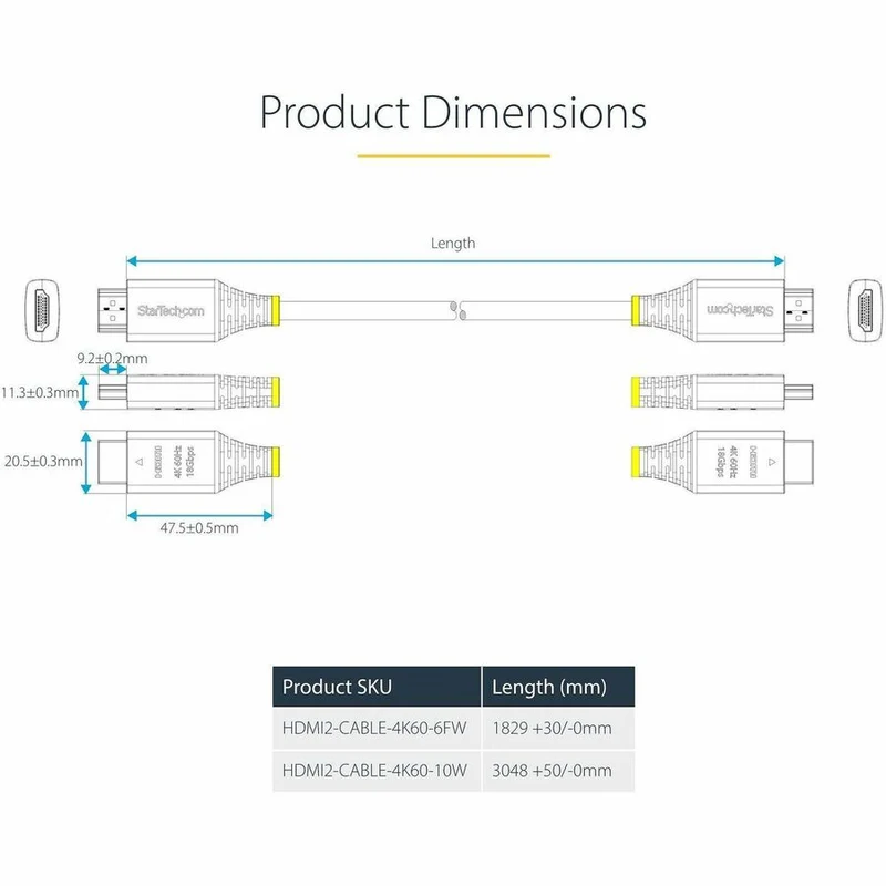 Câble HDMI haute vitesse certifié premium StarTech.com de 1.8 m (6 pi), 4K 60 Hz/1440p 144 Hz, 18 Gbit/s, UHD HDMI 2.0, gaine TPE, blanc (HDMI2-CABLE-4K60-6FW)
