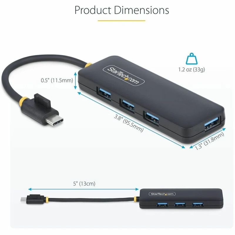 Hub USB-C 4 ports StarTech.com, 5 Gbit/s, USB-C vers 4 ports USB-A, auto-alimenté, mini hub de voyage compact, hub d'extension USB 3.0, portable H5C4A-USB-HUB