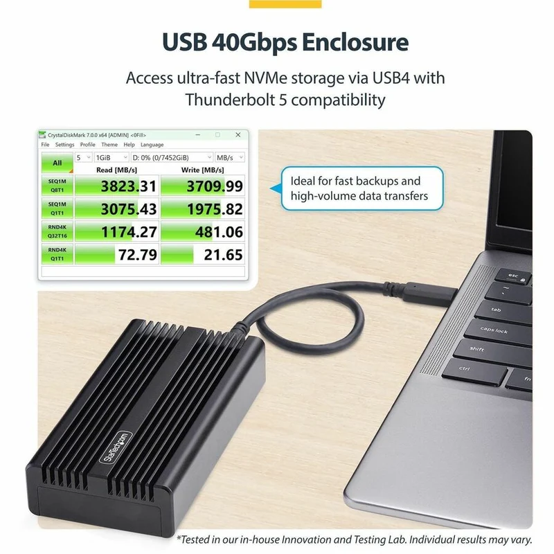 Boîtier SSD NVMe M.2 USB4 StarTech.com, 40 Gbit/s, boîtier SSD NVMe externe USB-C/Thunderbolt, connecteurs B+M/M-Key 1USB4-NVME-ENCLOSURE